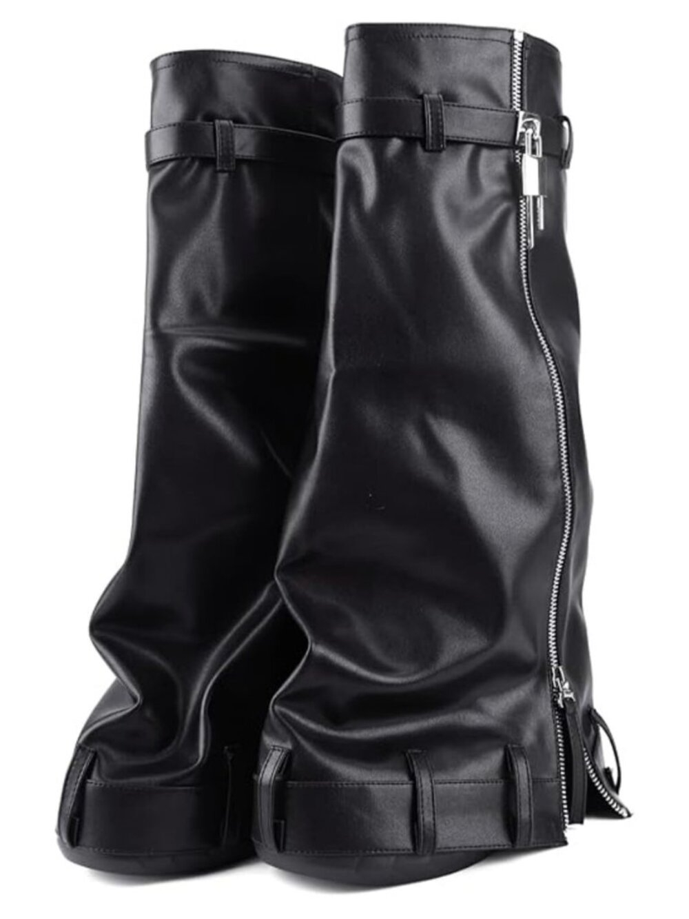 Women's Knee High Fold Over Shark Boots, Slouch Platform Wedge